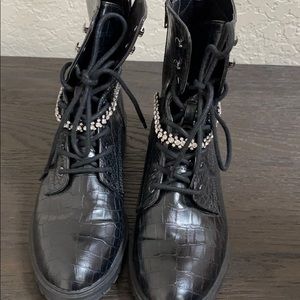 Express Croc embossed Vegan leather combat boots